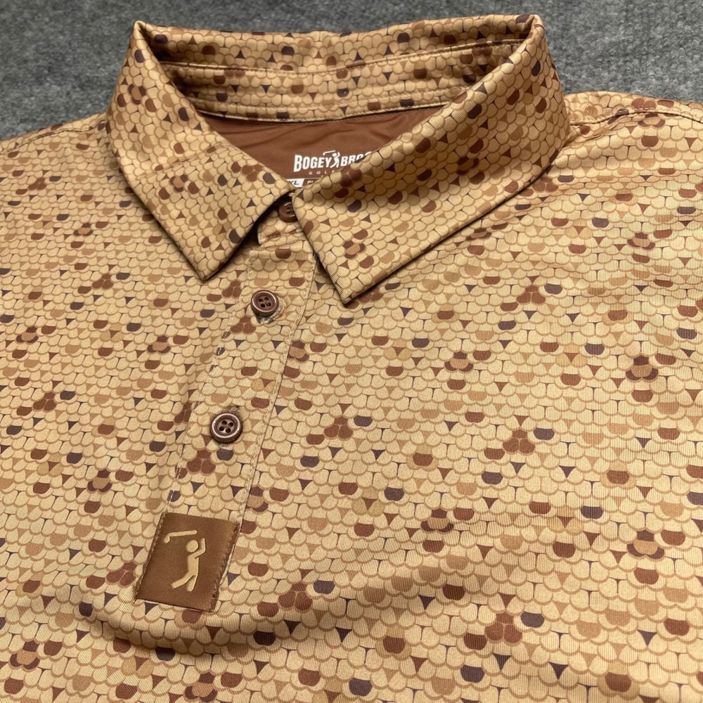 Bogey Bros Golf Co Mens 3XL Brown Geometric Scale Print Performance Polo Shirt
